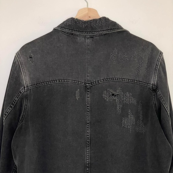 Free People Moonchild Distressed Denim Shirt Jacket Moon Dust Washed Black Small - Picture 9 of 16